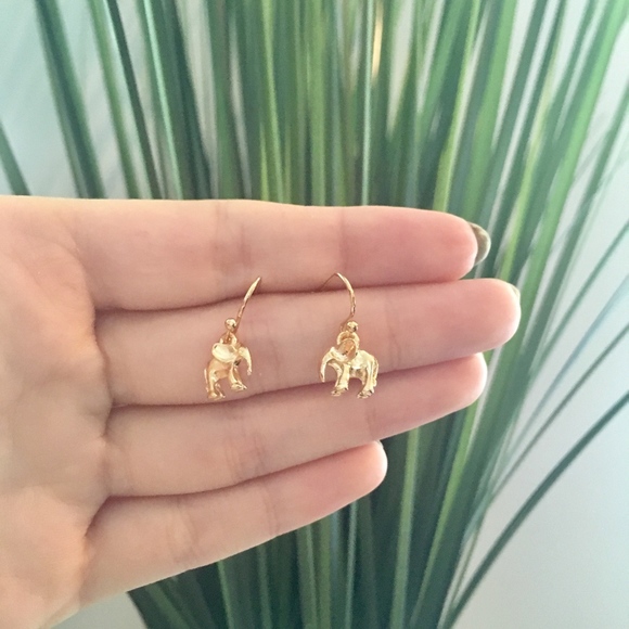 Gold Elephant Hook Miniature Chic Drop Earrings - Picture 4 of 7
